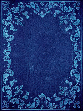 blue leather cover with floral decorations