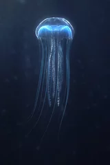 Door stickers Night blue deep sea jellyfish