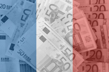 flag of France with transparent euro banknotes in background