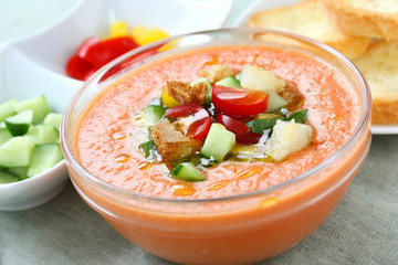 gazpacho , spanish tomato based cold vegetable soup