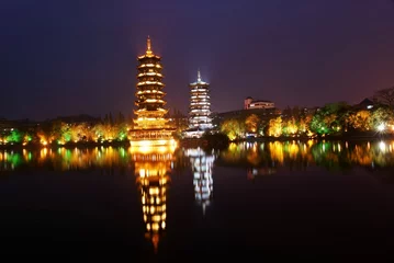 Gordijnen ancient tower night scape,guilin,china © cityanimal