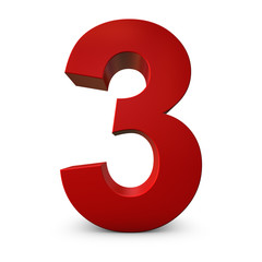 Red Number 3 3d render illustration