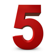 Red Number 5 3d render illustration