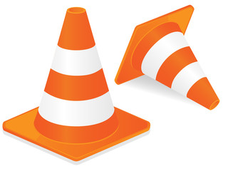 Orange highway traffic cone with white stripes