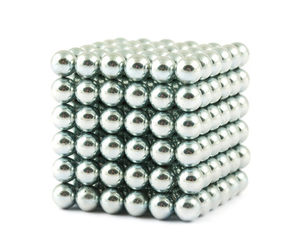 Cube of shiny metallic balls