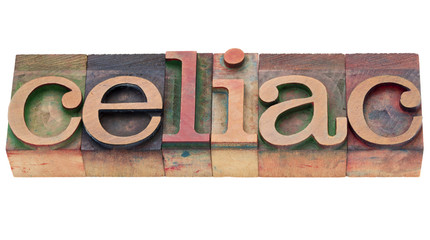 celiac word in letterpress type