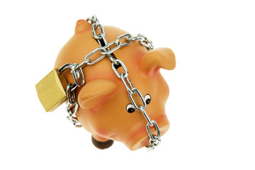 Sparschwein mit Kette und Schloß gesichert