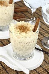 Creamy rice pudding on a glass