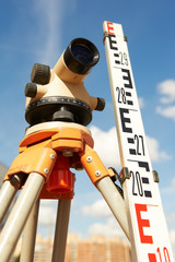 surveyor equipment outdoors - obrazy, fototapety, plakaty