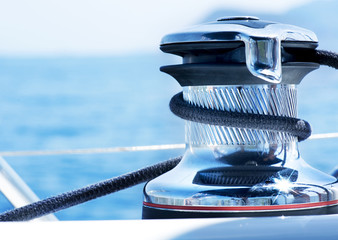 Sailboat Winch and Rope Yacht detail. Yachting.