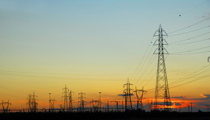Ravenna, transmission lines at sunset.