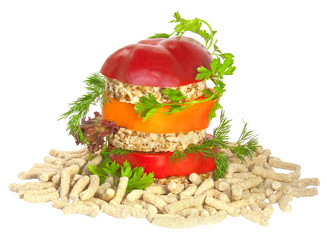 Vegetables sandwich with tomato and pepper slices isolated