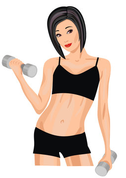 Woman with dumbbells. vector