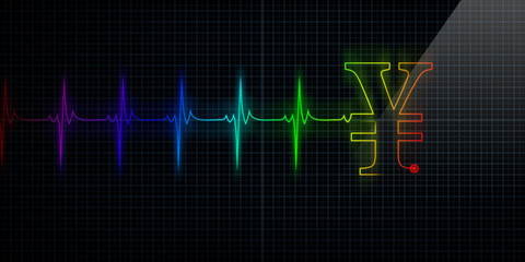 Colorful Heartbeat Monitor with Japanese Yen or Chinese Yuan