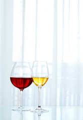 glasses with red and white wine