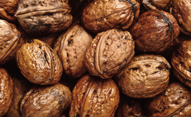 background of wet walnuts