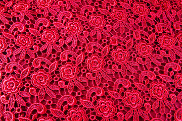 Detail of red lace pattern fabric