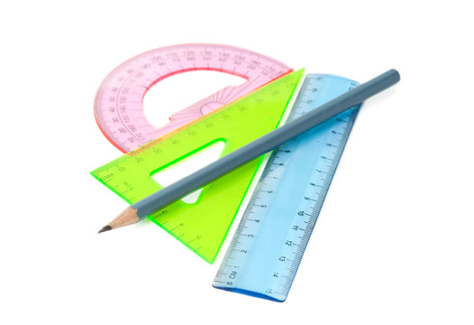 ruler, protractor, triangle