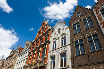 Fototapeta na wymiar Flemish houses facades in Brugge, Belgium