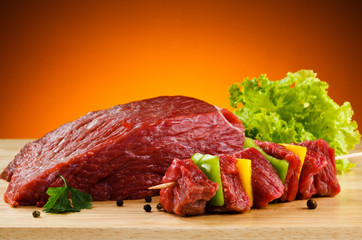 Raw beef on cutting board