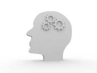 Human head profile with gears