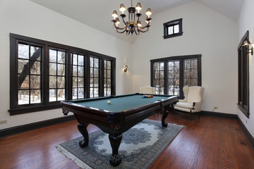 Pool room with wall of windows