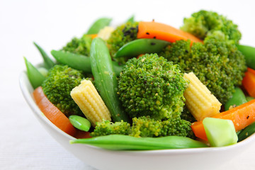 Broccoli salad with carrot ,baby corn and snap pea