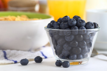 Fresh blueberries in glass bowl