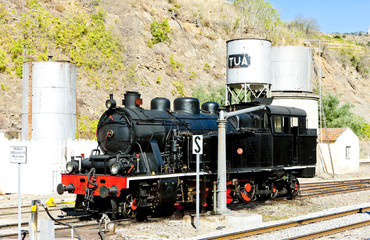 steam locomotive at railway station in Tua, Douro Valley, Portug