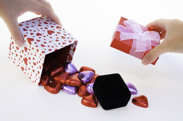 Heart Gift Box Spilling Chocolates and a jewelry box