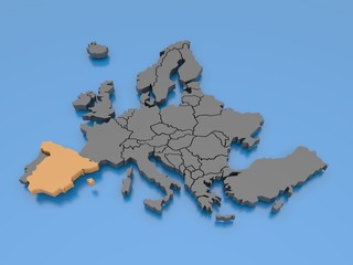 3d rendering of a map of Europe - Spain