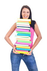 girl with books winking