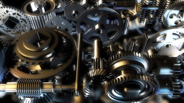 3d background with complex clockwork machinery. Seamless loop. 