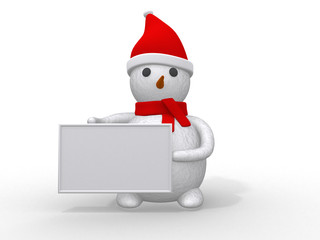 snowman with Santa Claus hat isolated on white background