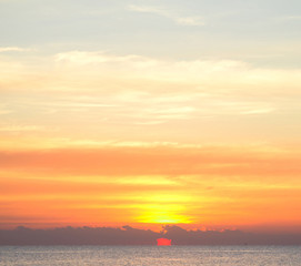 Bright Colorful Sunrise On The Sea With Beautiful Clouds