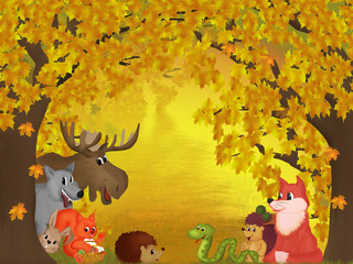 Autumn forest, animals