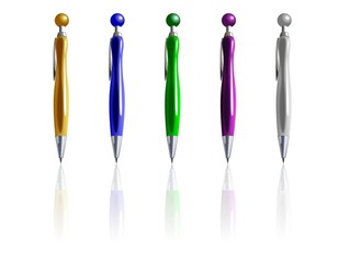 Five colorful pens