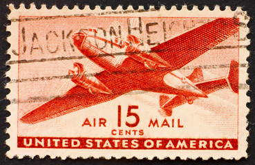 Postage stamp USA 1941 Twin-motored transport plane