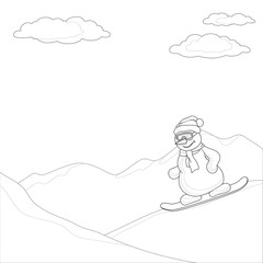 Snowman on a snowboard, contours