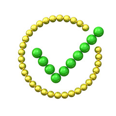 Green check mark in circle made of spheres 3d