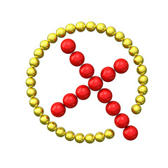Red cross mark in circle made of spheres 3d