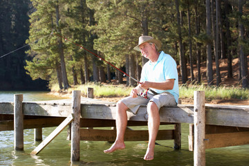 Fototapeta premium Senior man fishing