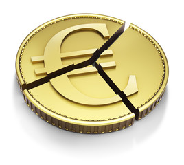 Chart pie made with a Euro gold coin, isolated on white