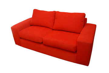 Red home sofa isolated over white