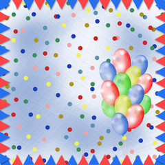 Bright multicolored background with balloons and confetti