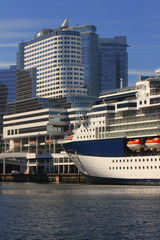 Vancouver Canada cityscape in downtown with cruise ship