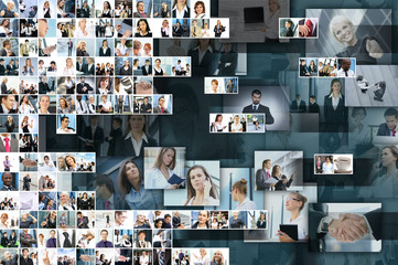 A large business collage with many persons