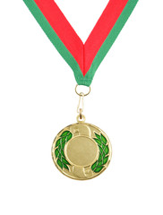 Gold medal with ribbon isolated on white