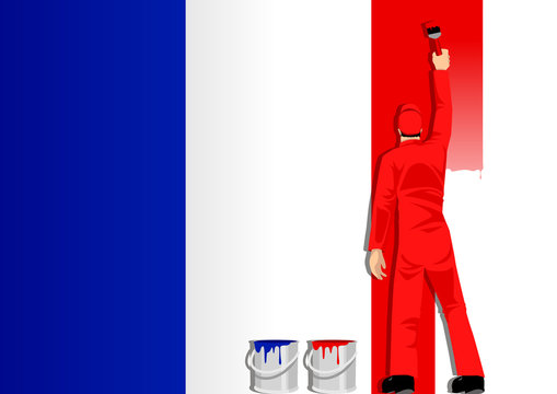 Illustration of a man figure painting the flag of France