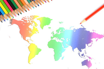 Obraz premium World map and color pencils